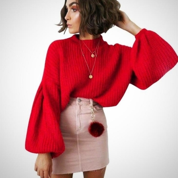 Boutique Sweaters - New balloon Lantern Sleeve Mock Turtleneck Sweater